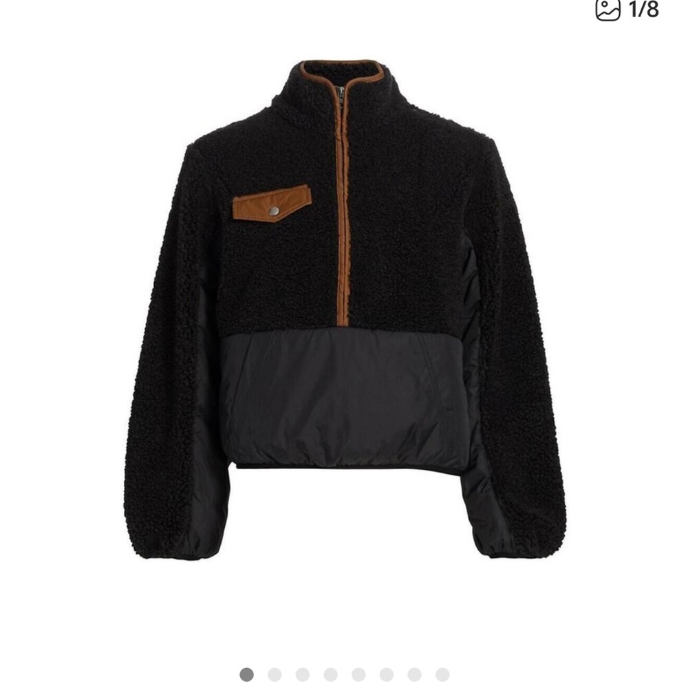 FRAME Mixed Media Black and Brown Half-Zip Pullover Fleece